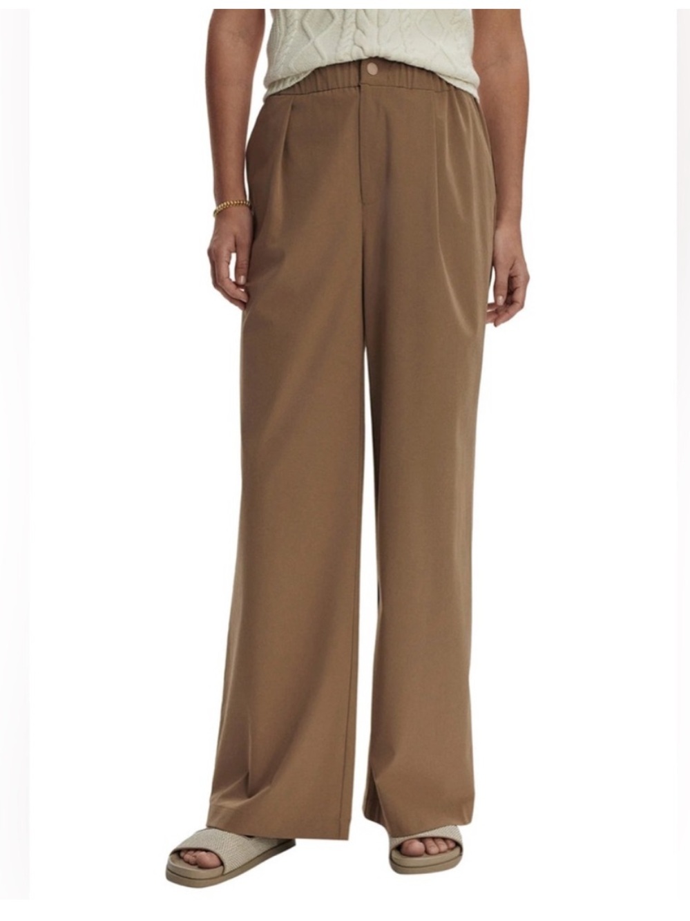 Varley Kayson 29.5 Wide Leg Pant, taupe stone / tan, size M